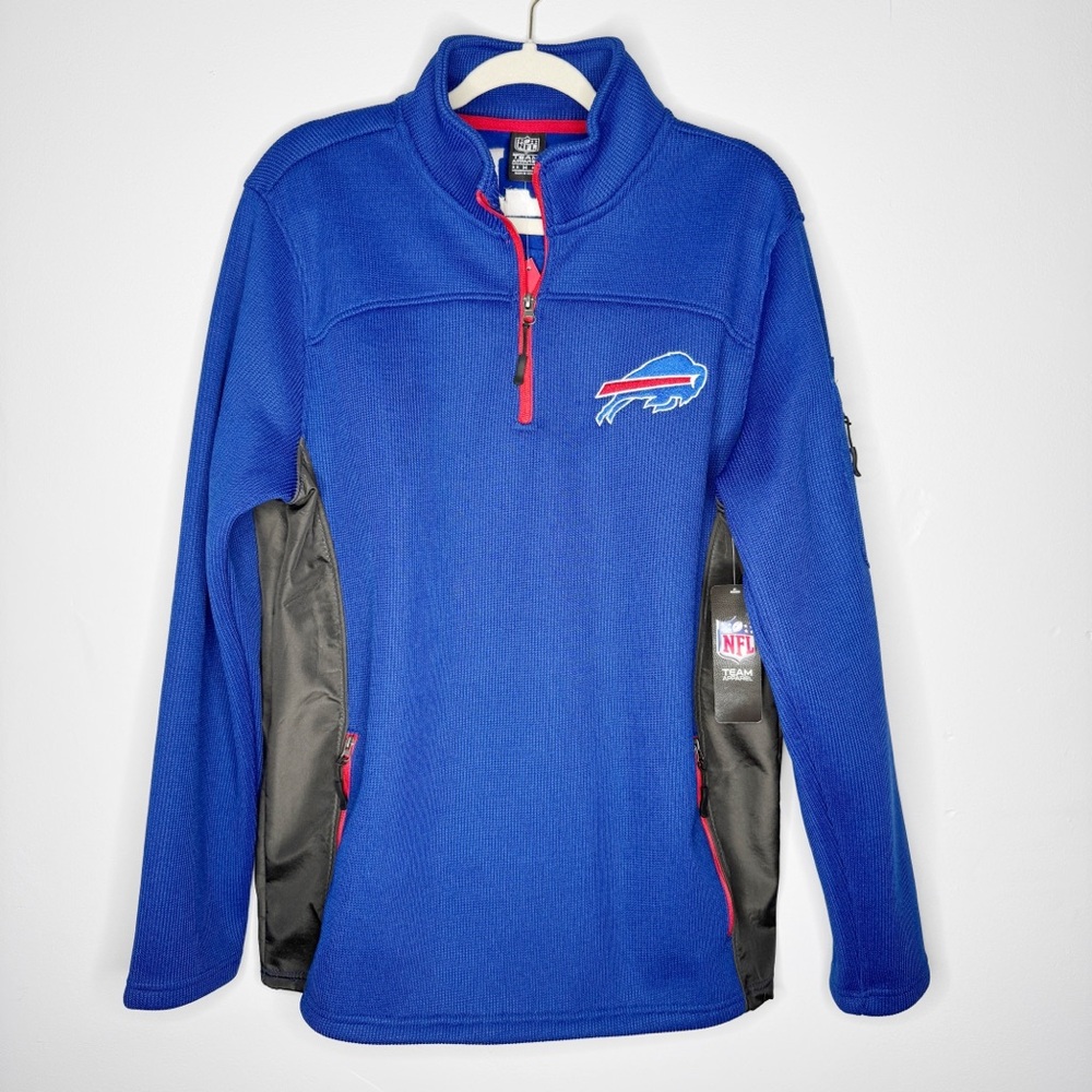 Buffalo Bills Pullover Knit Quarter Zip Fleece Jacket Blue White Red Medium